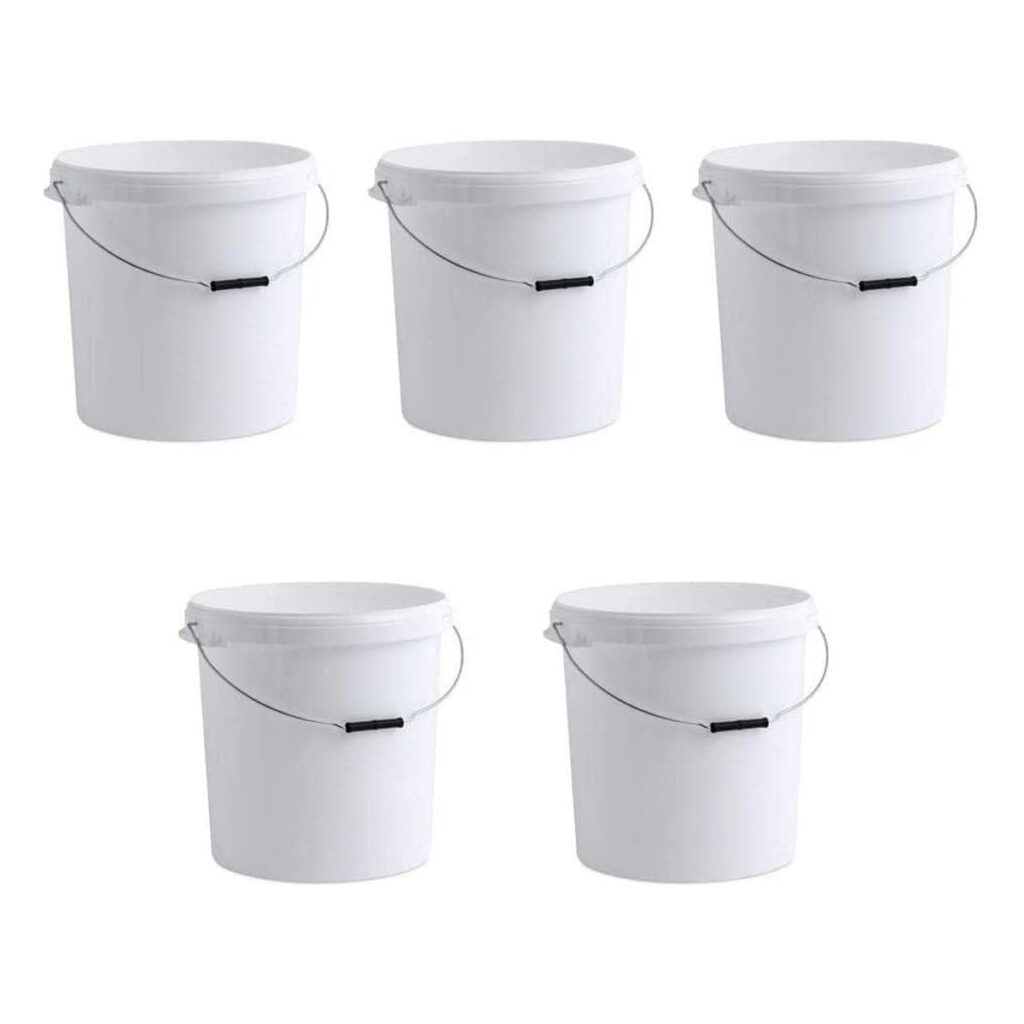 White Round Buckets with Lid & Metal Handle 30L, Pack of 5