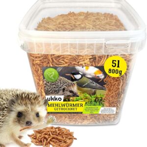 Ukko Dried Mealworms 5 Litre Bucket, Optimal Additive Food for Reptiles, Fish, Birds etc.