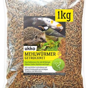 Ukko Mealworms Dried 1 kg, Optimal Additive Food for Reptiles, Fish, Birds etc.
