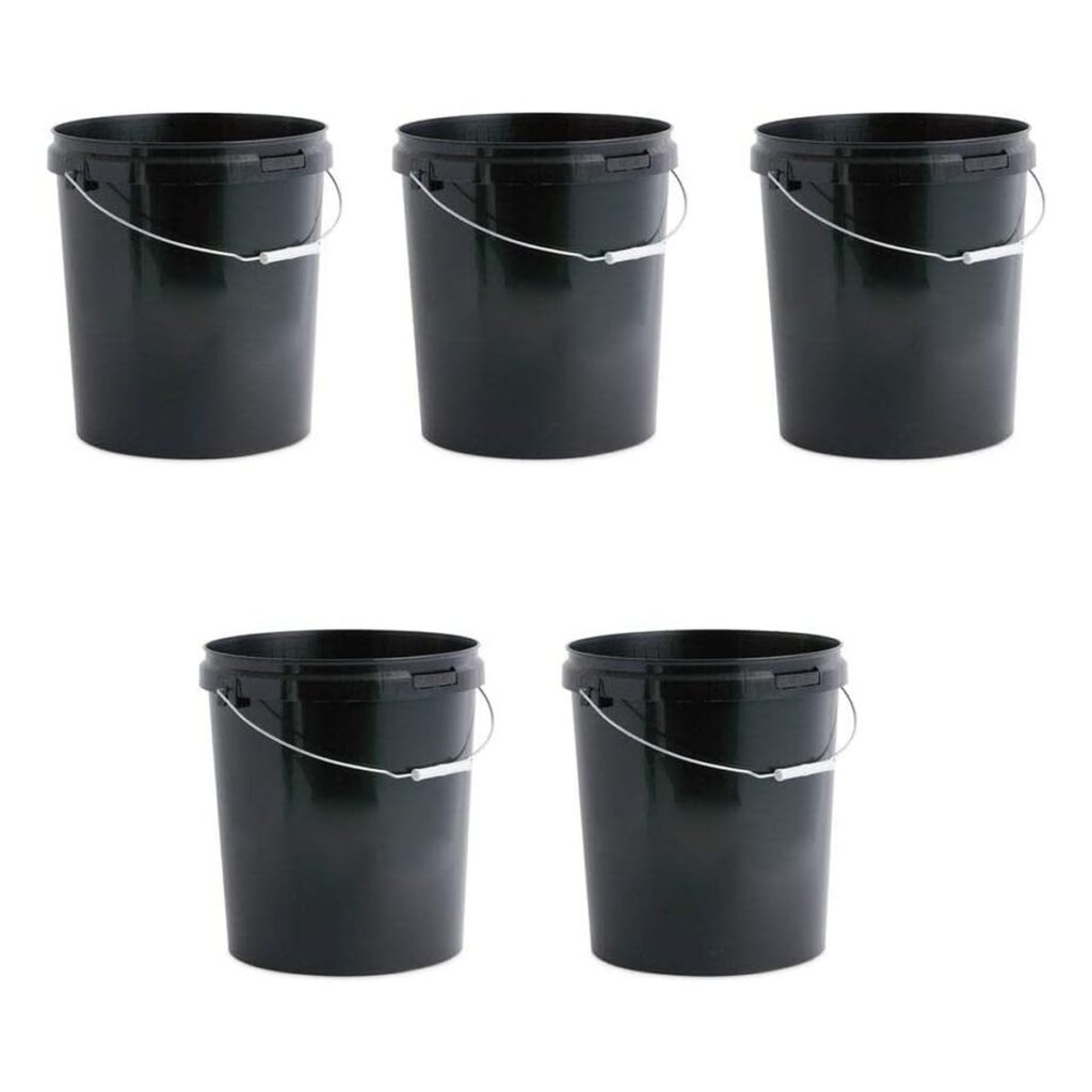 Invopak Black Food Grade Buckets, Wire Handle 25L, Pack of 5