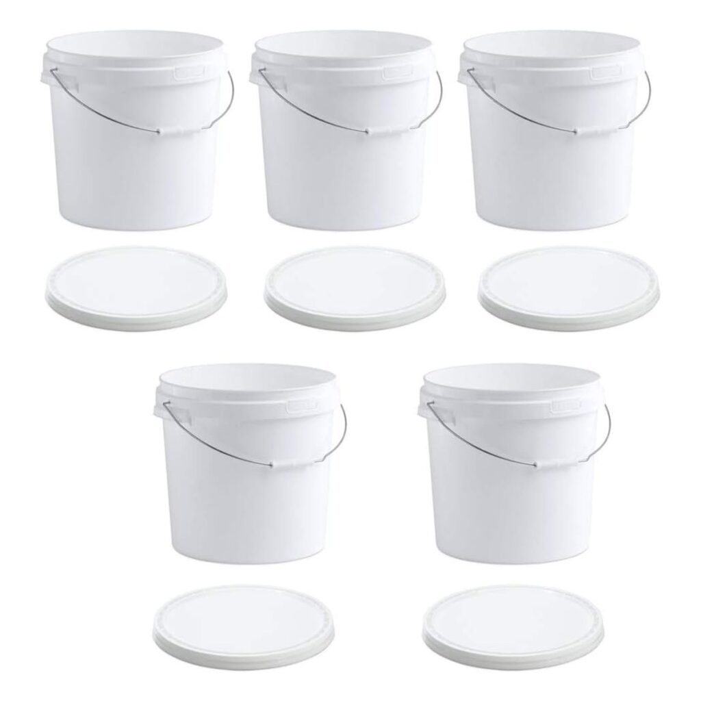 Oipps White Plastic Buckets with Lids 20L, Pack of 5