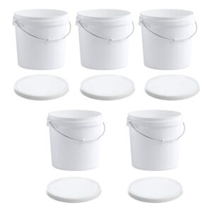 Oipps White Plastic Buckets with Lids 20L, Pack of 5