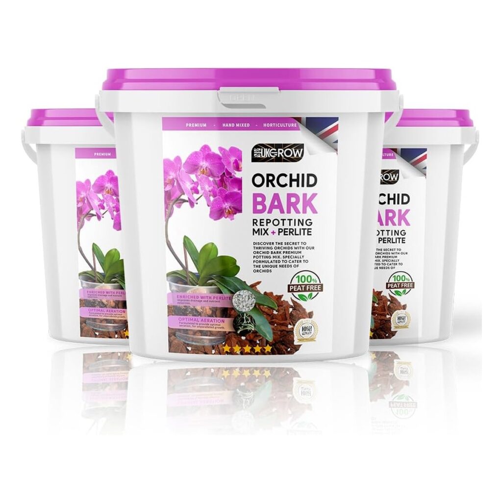 UK Grow Orchid Repotting Bark Mix with Perlite Tub